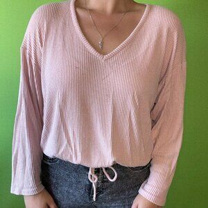 Casual slouchy ribbed sweater with long sleeve and draw string waist / H&M